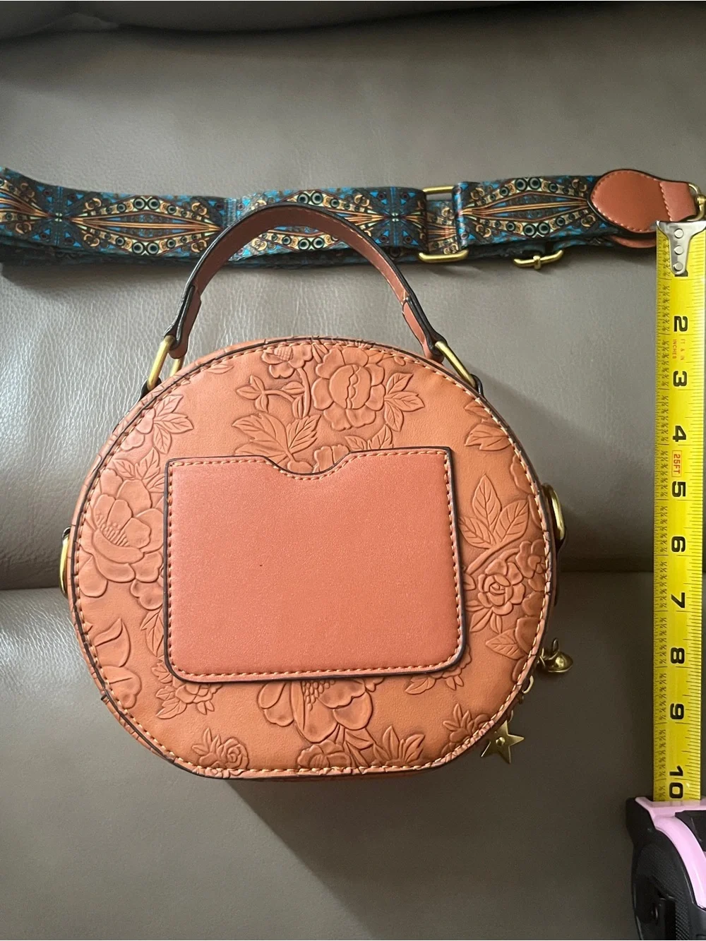 Source Unknown Embossed Floral Round Crossbody Bag in Brown